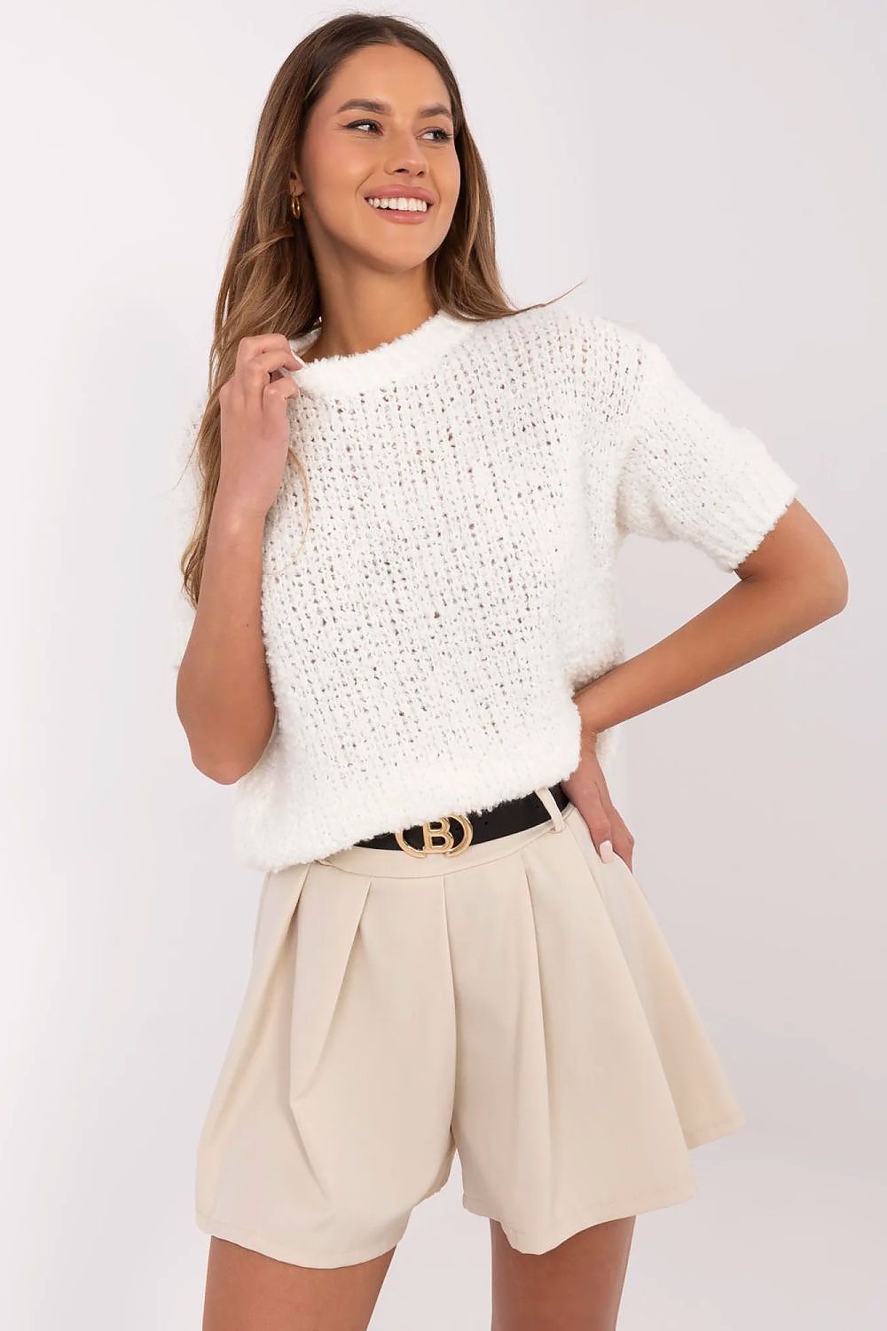 Megztinis trumpomis rankovėmis model 209708 Italy Moda
