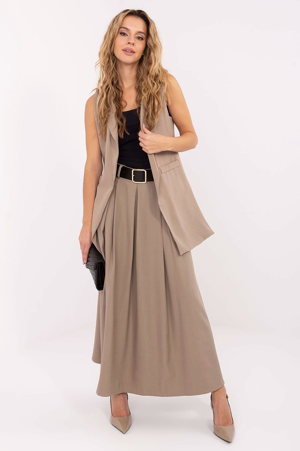 Elegant, long women's vest without a clasp