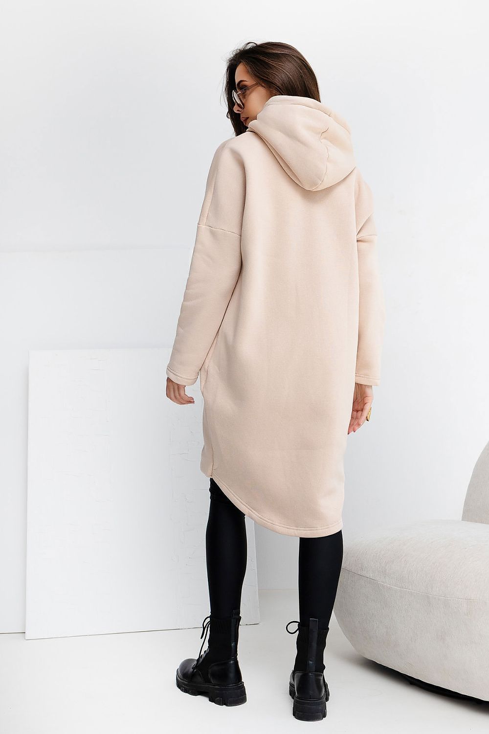 Long beige women's hoodie