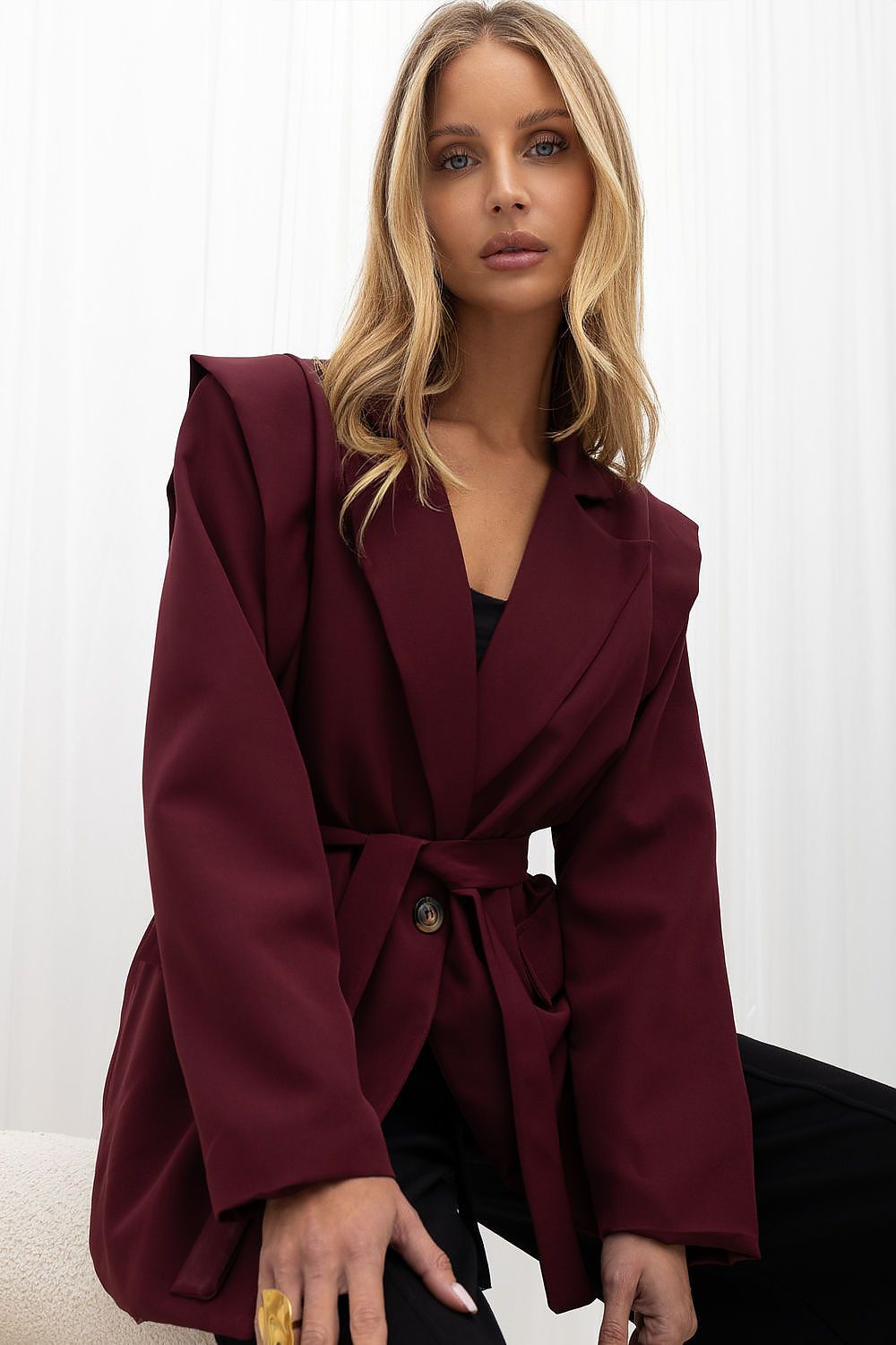 Red cotton blazer with belt and lining
