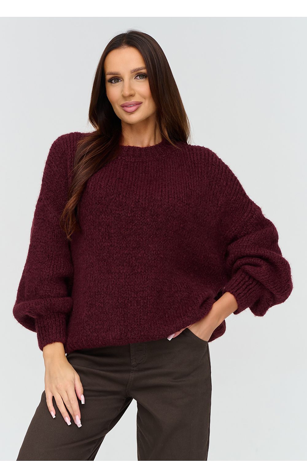 Red loose-fit sweater with wide sleeves